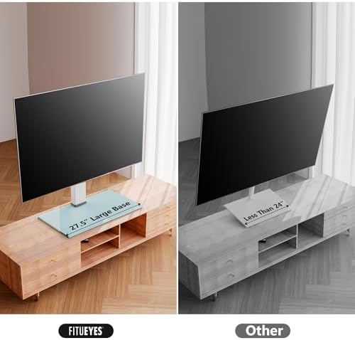 FITUEYES Universal TV Stand with Swivel Mount for 50-85 inch Flat Screens - Height Adjustable Tempered Glass Base Holds up to 143 lbs