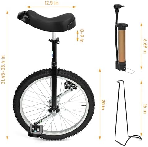 Nisorpa 20" Inch Unicycle Classic Black One Wheel Bike for Kids Adults