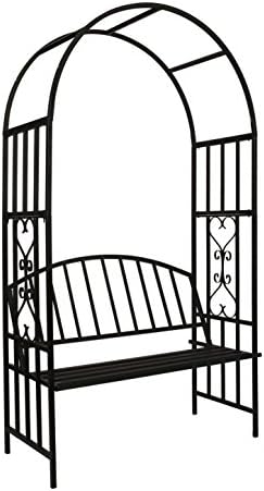 Steel Garden Arch with Seat for 2 People, 6'7" High x 3'7" Wide, Garden Arbor for Various Climbing Plant, Outdoor Garden Lawn Backyard