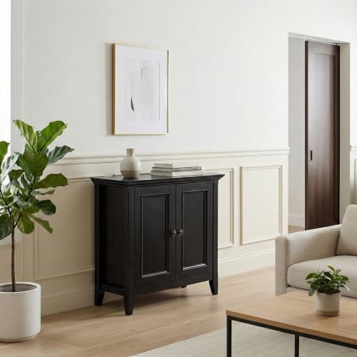 SIMPLIHOME Amherst 32" Wide Solid Wood Cabinet in Hickory Brown