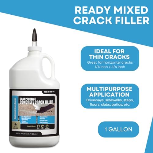 Gray Pourable Concrete Crack Filler, 1 Gallon | Liquid Cement Crack Filler for Concrete, Gallon Size, Pourable, Fills Cracks, Gray in Color, Driveways