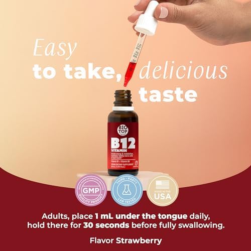 Vitamin B12 Sublingual Liquid Drops (5000 mcg) Plus B1 & B6 in Fastest Absorption Way. Best Formula to Support Brain Cells & Nerve Tissue