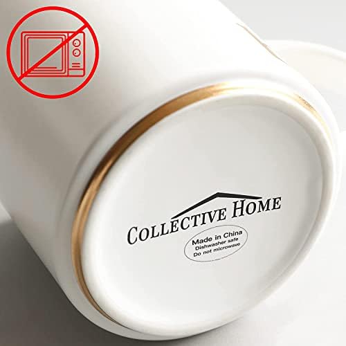 COLLECTIVE HOME Ceramic Coffee Mug, 15 oz Monogram Cup with Gift Box(m) | Dishwasher Safe, Engraved Gold Letter