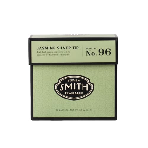 Steven Smith Teamaker, Jasmine Silver Tip, Green Tea, 15 Sachets 1.3oz each | Full Leaf Green Tea, Caffeinated, Sugar Free, Sustainably Grown
