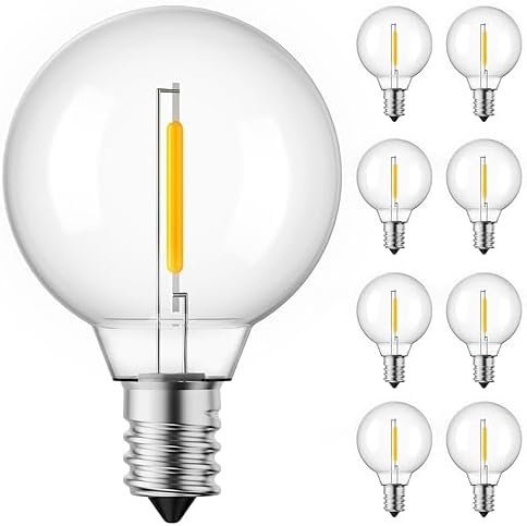 Brightown 25 Pack G40 LED Replacement Bulbs, E12 Base, 2200K, Warm White | Shatterproof Plastic LED Light Bulb, Waterproof, Dimmable, 1.5" Edison Light Bulbs for Indoor Outdoor Patio Backyard Decor
