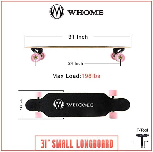 WHOME Longboard Skateboard - 31" Small Long Boards for Adults/Kids Teenagers/Girls Beginners/Boys Pro Cruiser Dancing Longboards with T-Tool