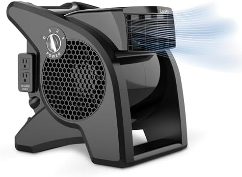 Lasko High Velocity Fan, 15", 375 CFM, Professional Utility Pivoting Blower Fan with 3 Speeds, 2 Accessory Outlets, 120V, Black, Model U15617