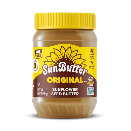 SunButter Original Sunflower Seed Butter, 16 oz Nut-Free Spread with 7g Plant-Based Protein, Roasted Rich & Savory Flavor, Smooth Texture | Vegan, Kosher & Non-GMO