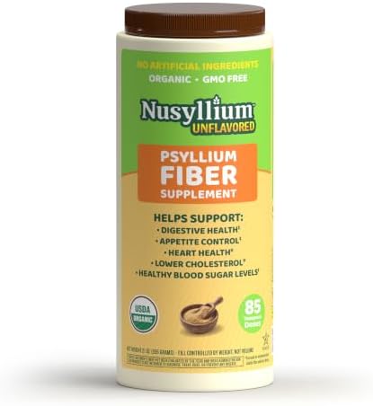 NuSyllium Psyllium Husk Powder USDA Organic, 21 Oz, Dietary Fiber Supplement with Brown Sugar, Helps Promote Digestive Health* Unflavored, 85 Servings