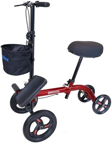 Smooth Seated Knee Scooter, Slow Propelled Steerable Mobility Knee Walker Crutches, Wheelchair Alternative with Dual Brakes
