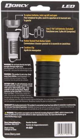 Dorcy 41-2521 Water Resistant Battery Powered Floating LED Flashlight with Carabiner Clip, Ideal for Camping and Outdoors, Bright Yellow