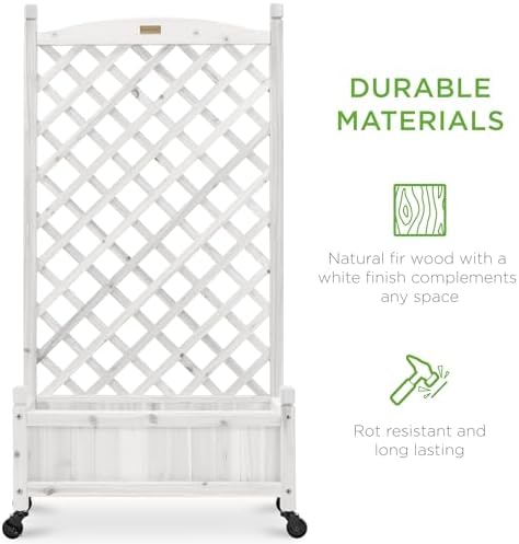 Best Choice Products Set of 2 48in Wood Planter Box & Diamond Lattice Trellis, Mobile Outdoor Raised Garden Bed for Climbing Plants w/Drainage Holes