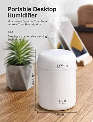 LtYioe Colorful Cool Mini Humidifier, USB Personal Desktop Humidifier for Car, Office Room, Bedroom, etc. Auto Shut-Off, 2 Mist Modes