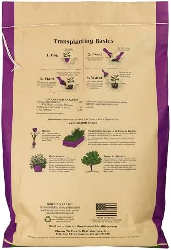 Down To Earth All Natural Fertilizers Organic Fish Bone Meal - 4-12-0, 25lb | High Phosphorus Plant Food for Buds, Bulbs, Blooms, Flower Beds