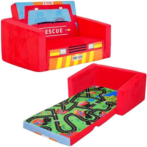 MallBest Kids Sofas Children's Sofa Bed Baby's Upholstered Couch Sleepover Chair Flipout Open Recliner(Red/Fire Truck)