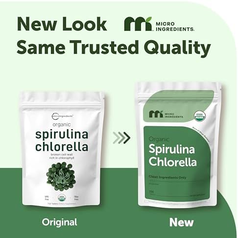 Micro Ingredients Organic Spirulina Chlorella Tablets, 720 Count | 4 Month Supply. 50/50 Algae Blend, Broken Cell Wall