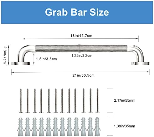 18 Inch Shower Grab Bar, 500lbs, Brushed Nickel Knurled, 2 Pack | 304 Stainless Steel, Fully Welded, ADA Compliant