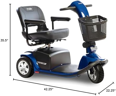 Pride Mobility Victory 10 3-Wheel Scooter - Comfort Mobility for Adults, U-1 Battery, 400 Lbs Weight Capacity, Viper Blue, 18"x17" Fordable Seat - SC610