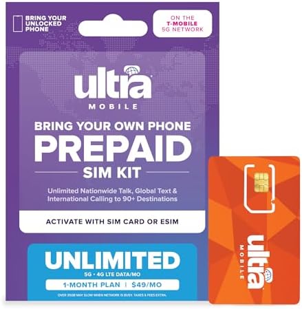 $49/mo. Ultra Mobile Prepaid Phone Plan with Unlimited Talk, Text, & Data for 1 Month (3-in-1 SIM Card Kit)