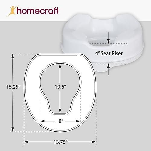 Homecraft Savanah Raised Toilet Seat, 4" High Elevated Toilet Seat Locks Onto Standard Toilets, Portable Assistance Commode Seat with Sturdy Brackets