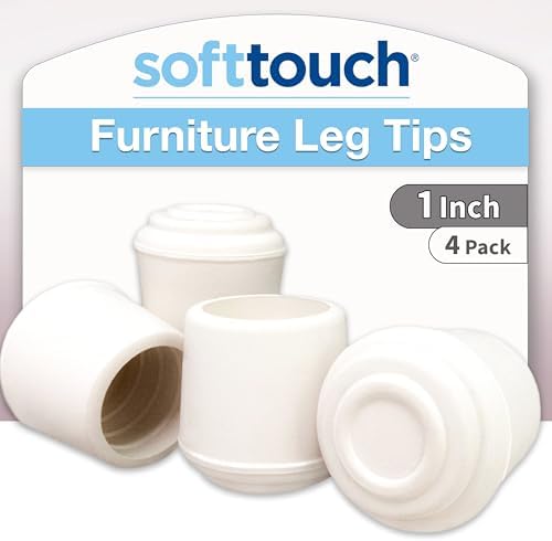 SoftTouch 7/8" Round Non-Marking Rubber Slip-On Chair Leg Tips, Nonslip Protective Furniture Leg Caps for Chairs, Stools, and Tables on Hard Surfaces, Set of 4, Black