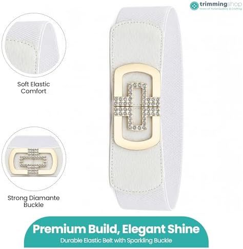 Trimming Shop Women's 60mm Elastic Waist Diamond Embellishment Belt Buckle