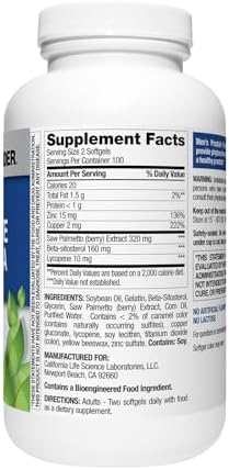 Nature's Wonder Men's Prostate Formula with Saw Palmetto, 200 Softgels | With Beta-Sitosterol, Lycopene & Zinc