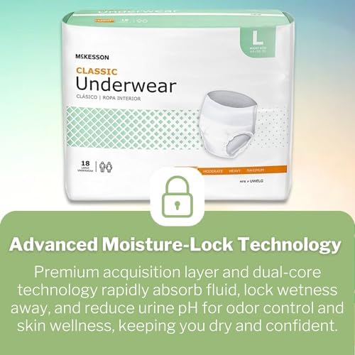 McKesson Classic Adult Incontinence Underwear, Large, Light, 58 in, 72 ct | Postpartum and Incontinence Support