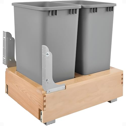 Rev-A-Shelf Pullout Under Counter Trash Can, 50 Qt 12.5 Gal Garbage Container with Soft-Close and Soft-Open Slides, Silver, 4WCBM-1550DM-1