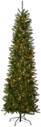 National Tree Company 7.5 ft Pre-Lit Kingswood Fir Slim Artificial Christmas Tree, 350 Warm White LED Lights, 1, 075 Tips, Includes Stand