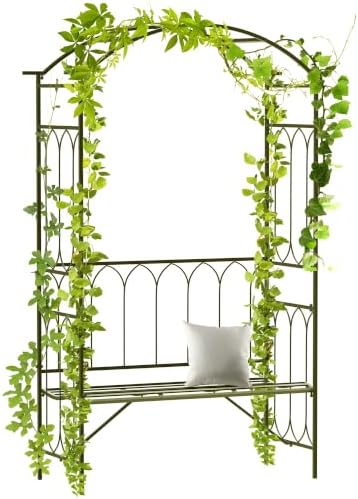 Outsunny Metal Trellis Arbor Arch with Garden Bench Steel 484 lbs. Black