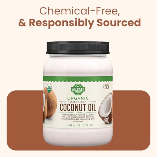 Wellsley Farms Organic Extra Virgin Coconut Oil - Unrefined, 100% Pure & Natural - Vegan, Non-GMO