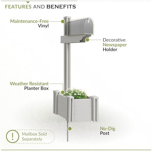 Zippity Majestic Mailbox Post w/Planter Box, White Vinyl DIY No Dig Kit | 1 Post + Planter Box, Mailbox Sold Separately, ZP19027