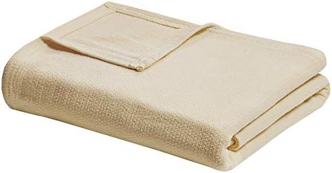 Madison Park 100% Cotton Breathable Queen Size Blanket for Bed, Blue | Freshspun Basketweave, All Season, Farmhouse Classic Bed Cover Full for Summer, OEKO TEX, Warm Home Essential For Couch, Sofa
