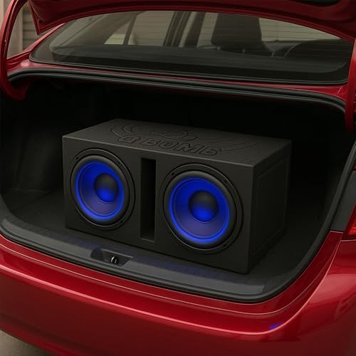 Q Power Q Bomb Series 15" Dual Ported SubwooferSpeaker Enclosure | Vented Sub Box Chamber Design with Black Bed Liner Spray Finish, Car Audio Sound System Accessory