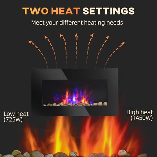 HOMCOM 29" Electric Fireplace Wall Mounted Fireplace Heater 1450W Black