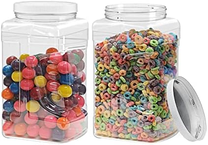 ljdeals 1 Gallon Clear Plastic Storage Containers Grip Jars, Wide Mouth Square Canisters, Pack of 2, BPA Free, Food Safe, Made in USA