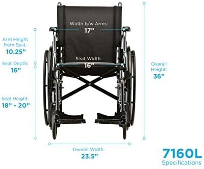 NOVA Lightweight Wheelchair with Flip Up Desk Arms (for Easy Transfer), Adjustable & Easy Release Footrests, Safety Anti-Tippers, Choose from 3 Seat Widths - 16”, 18”& 20”, Weighs only 32 lbs.