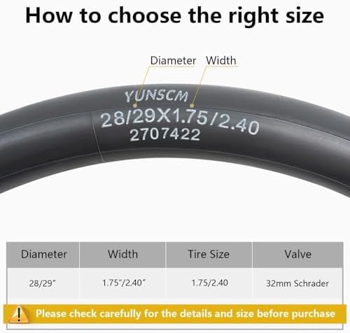YUNSCM 29" Heavy Duty Bike Tubes 29x1.75/2.40 29 inch Bicycle Tubes for 28/29x1.75/1.95/2.0/2.1/2.125/2.25/2.3/2.40 MTB, Gravel