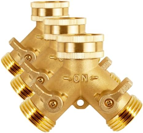 Triumpeek Brass Garden Hose Splitter, 3/4 Inch 2-Way Y Brass Hose Connector with O-ring Washers & Tape