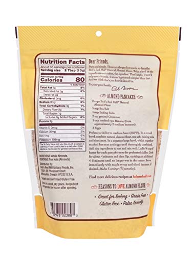 Bob's Red Mill Natural Almond Flour, 16oz (Pack of 4) - Non GMO, Vegan, Paleo Friendly, Keto Friendly, Kosher