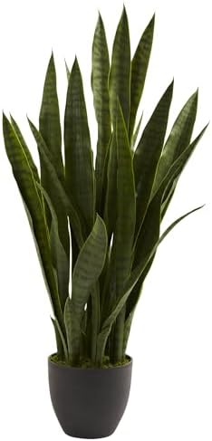 Nearly Natural 35 in Artificial Sansevieria Plant with Black Planter | Artificial Snake Plant, Faux Greenery, Indoor Home and Office Decor