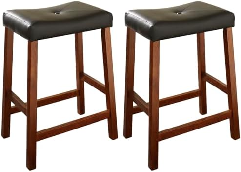 Crosley Furniture Upholstered Saddle Seat Counter Height Bar Stools Set of 2, Black, 24-inch