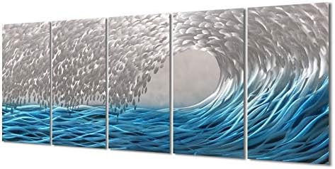 Yihui Arts Handcrafted 3D Metal Wall Art - Ocean Wave Sculpture, 5 - Panel Aluminum Decor for Living Room, Bedroom & Office