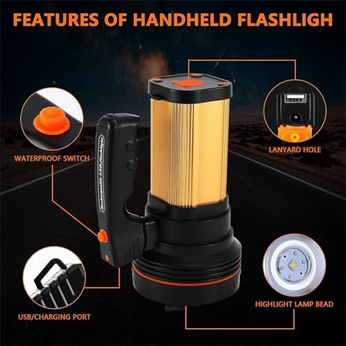 Flashlights High Lumens, 9000LM Spotlight Flashlights, IPX5 Waterproof Flashlight