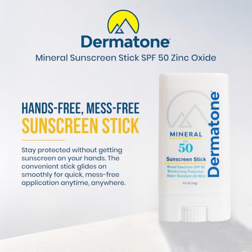 Dermatone Mineral Sunscreen Stick SPF 50 Zinc Oxide | Sunscreen Stick for Face and Body, Broad Spectrum UVA/UVB, Reef Safe, Moisturizing, Water Resistant (80 min), Fragrance Free, 0.5 oz