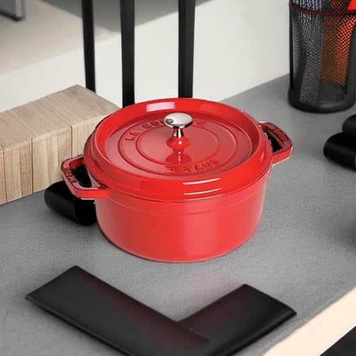 Staub Cast Iron Round Cocotte, Dutch Oven, 5.5-quart, serves 5-6, Made in France, Cherry