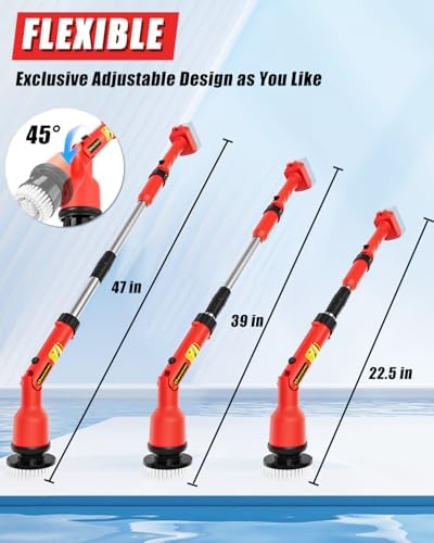 Uniqwamo Electric Spin Scrubber Compatible for Milwaukee 18V Battery | 1000 RPM Battery Powered Scrubber with Adjustable Extension Arm & 8 Brushes &
