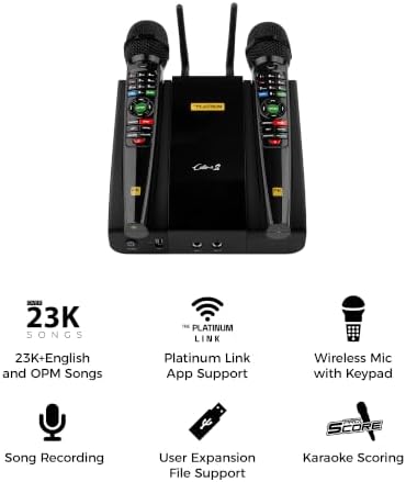 The Platinum Karaoke Machine for Tv, Professional Karaoke System with 2upgraded Wireless Microphones, Features Over 23k Songs, 7k Filipino Tagalog