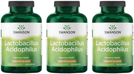 Swanson Lactobacillus Acidophilus Probiotic for Adults Seeking Daily Digestive and Bowel Health Support with 1 Billion CFU - Acid-Resistant (250 Capsules, 3 Pack)